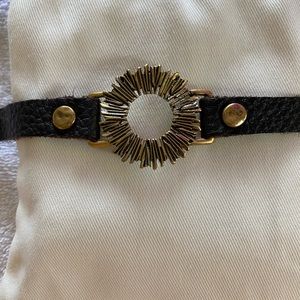 Lucky Brand Leather Adjustable Gold Bracelet